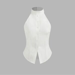 Cider | White High-Neck Button Halter Top
